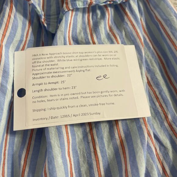 A New Approach ANA blouse shirt women's XXL 2XL plus size chambray blue striped - Picture 13 of 14